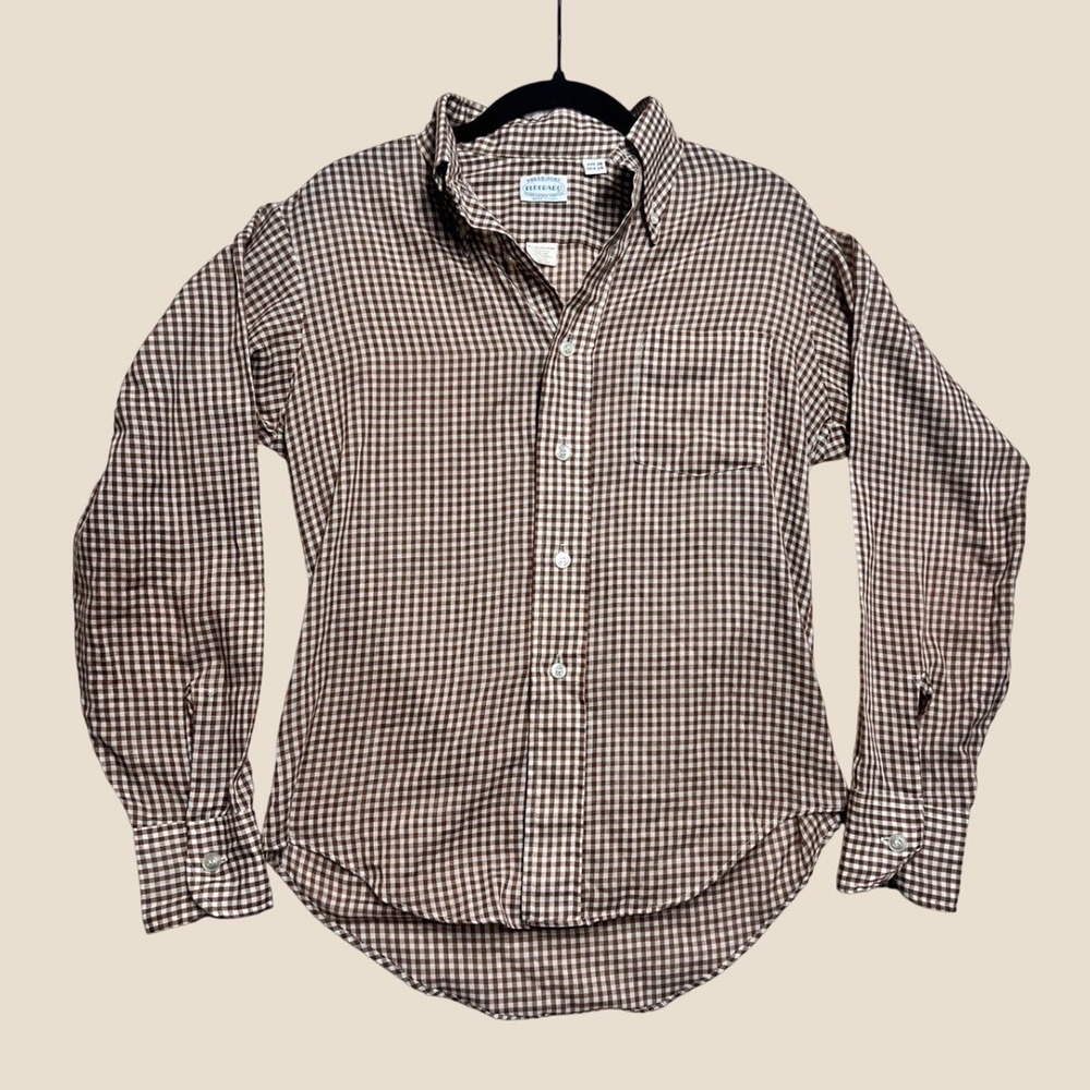 Vintage 1960s Eldorado Brown Gingham Button Down Shirt Cotton Made in USA XS